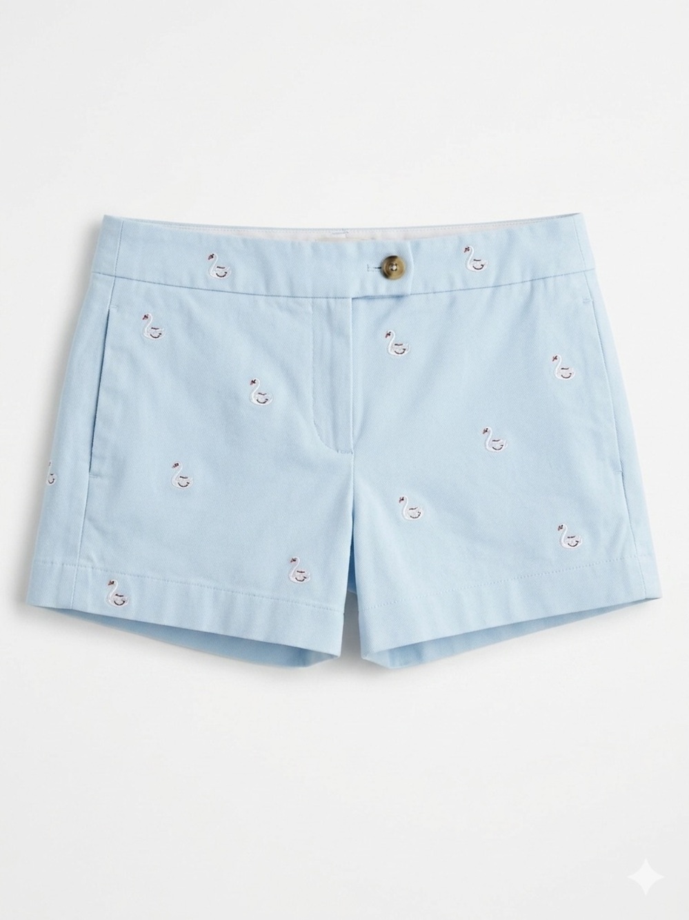 J.CREW Embroidered Swan Chino Shorts - Light Blue - Size 10